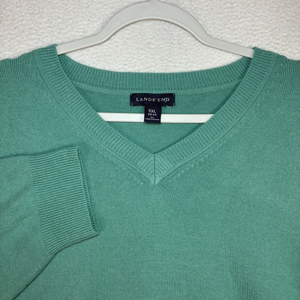 Lands End V Neck Sweater Men 5XL Green Acrylic Big Tall Winter Preppy
